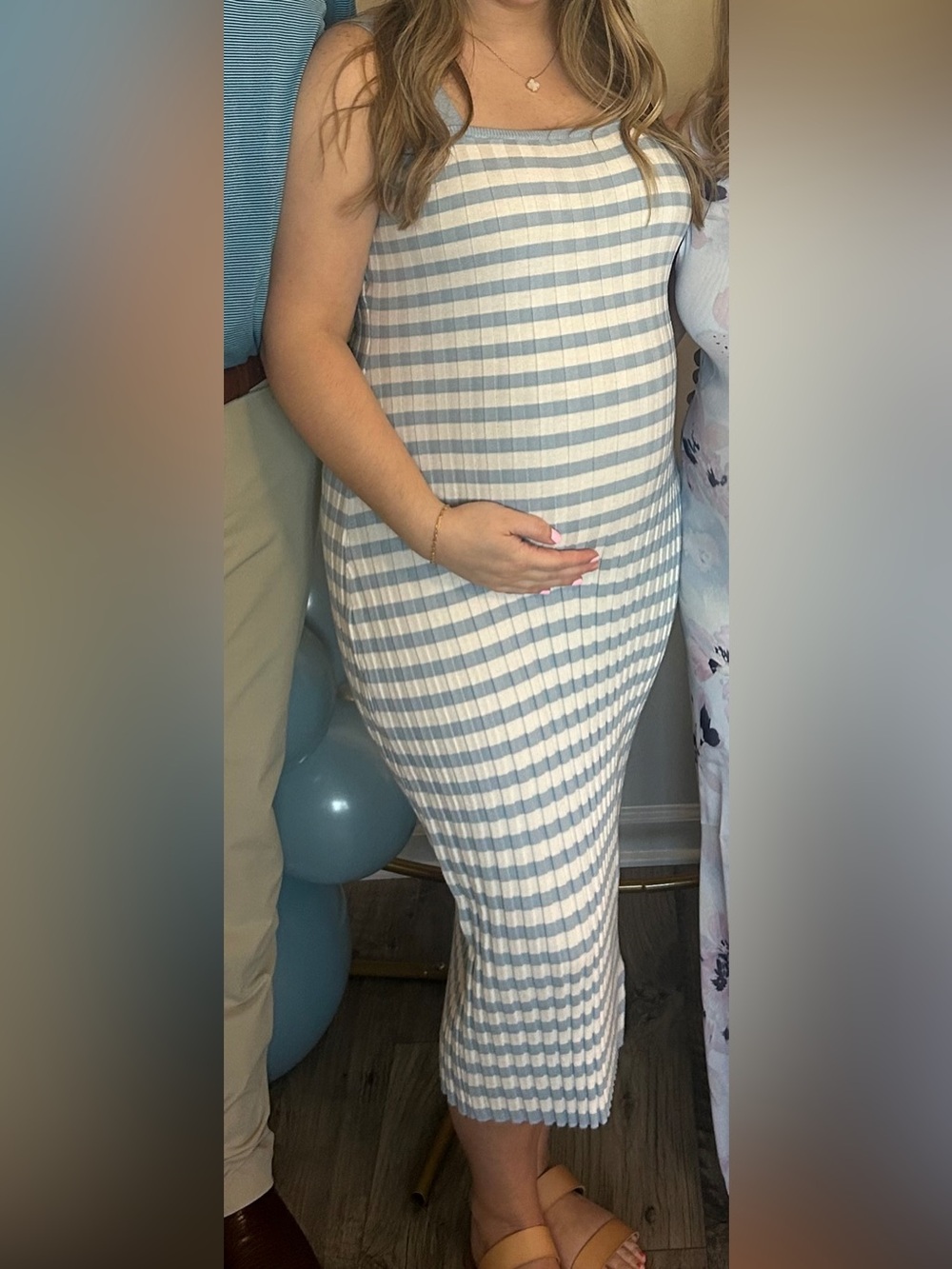 Sleeveless Blue & White Striped Midi Dress
